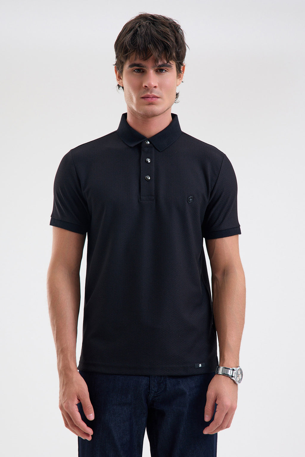 Textured Microfiber Stretch Polo Shirt
